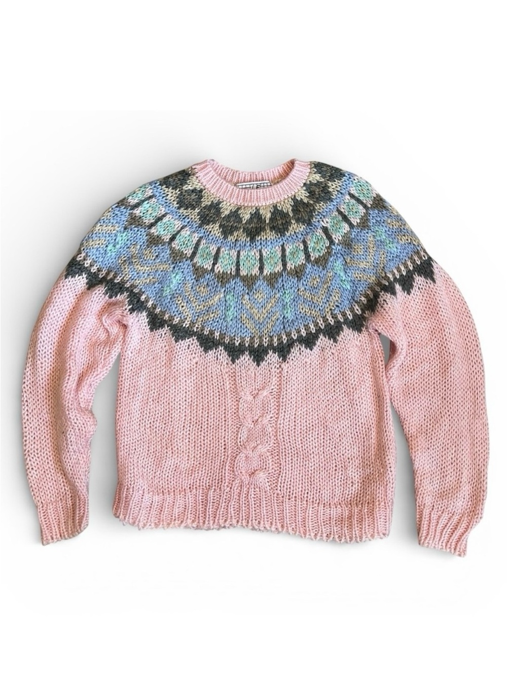 Le Pull-Over 80s Vintage Women’s Sz S Pink Fair Isle Sweater Pullover Crewneck